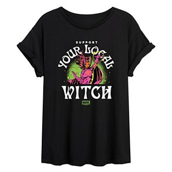 Juniors' Marvel Support Your Local Witch Oversized Tee
