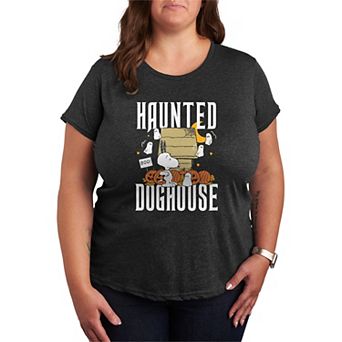 Plus Size Peanuts Snoopy Haunted Doghouse Graphic Tee