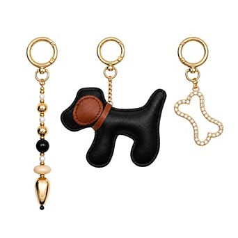Emberly Gold Tone Multi Beads & Dog Bone Bag Charm Set
