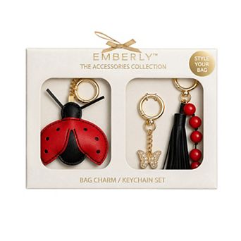 Emberly Gold Tone Butterfly, Ladybug & Tassel Bag Charm Set
