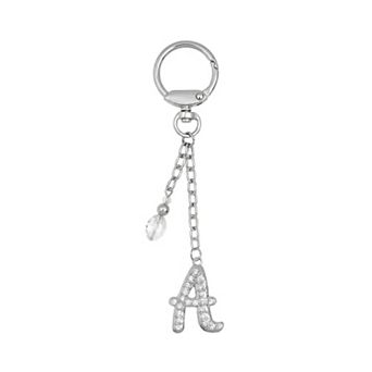 Emberly Silver Tone Textured Pave Clear Crystal Stone Initial Bag Charm