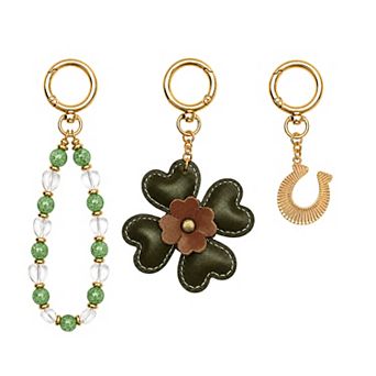 Emberly Gold Tone Horseshoe, Clover & Multi Beads Bag Charm Set