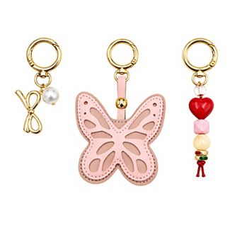 Emberly Gold Tone Butterfly, Bow & Heart Bag Charm 3 pc Set