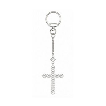Emberly Silver Tone Pave Clear Crystal Stone Cross Bag Charm