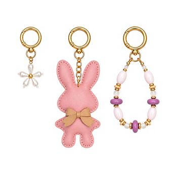 Emberly Gold Tone Multi Beads, Bunny & Flower Bag Charm Set