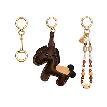 Emberly Gold Tone Multi Beads & Horse Bit Bag Charm Set