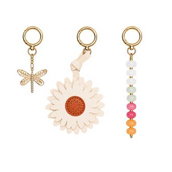 Emberly Gold Tone Dragonfly, Flower & Multi Beads Bag Charm Set