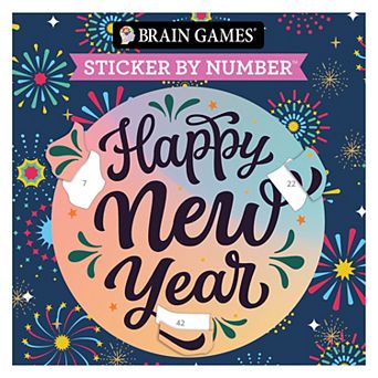 Deal Bar 7 x 7 Brain Games Sticker by Number Happy New Year Paperback Book, 52 Pages