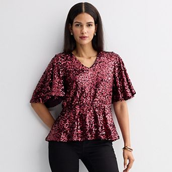 Women's Nine West Flutter Sleeve Sequin Top