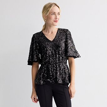 Women's Nine West Flutter Sleeve Sequin Top