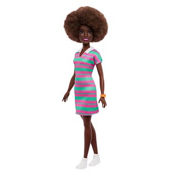 Barbie® Fashionistas Doll with Pink and Green Striped Dress & Curly Black Hair