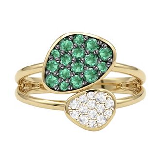 MASTERPIECE 14k Gold Flash Plated Over Silver Lab-Created Emerald Ring