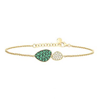 MASTERPIECE 14k Gold over Sterling Silver Lab-Created Emerald & Lab-Created White Sapphire Bracelet