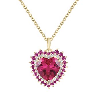MASTERPIECE 14k Gold Flash Plated Over Silver Lab-Created Ruby Heart Pendant Necklace