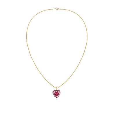 MASTERPIECE 14k Gold Flash Plated Over Silver Lab-Created Ruby Heart Pendant Necklace