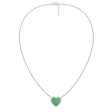 MASTERPIECE Rhodium Over Silver Lab-Created Gemstone Heart Pendant Necklace