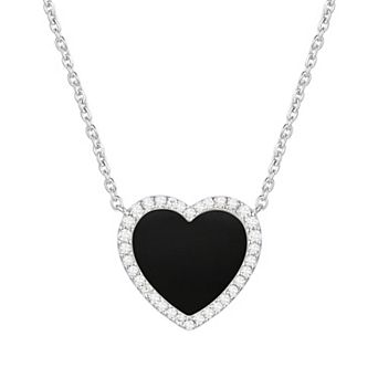 MASTERPIECE Rhodium Over Silver Lab-Created Gemstone Heart Pendant Necklace