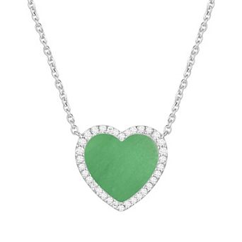 MASTERPIECE Rhodium Over Silver Lab-Created Gemstone Heart Pendant Necklace