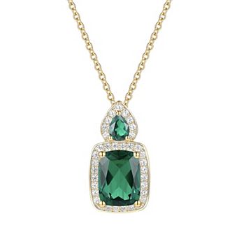 MASTERPIECE 14k Gold Flash Plated Over Silver Lab-Created Emerald Pendant Necklace