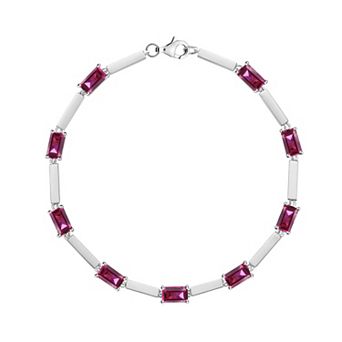 MASTERPIECE Sterling Silver Lab-Created Gemstone Emerald-Cut Bracelet