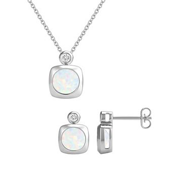 MASTERPIECE Sterling Silver Gemstone Pendant Necklace & Earring Set