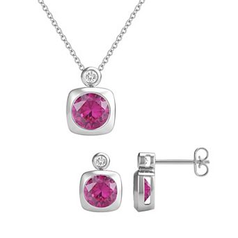 MASTERPIECE Sterling Silver Gemstone Pendant Necklace & Earring Set