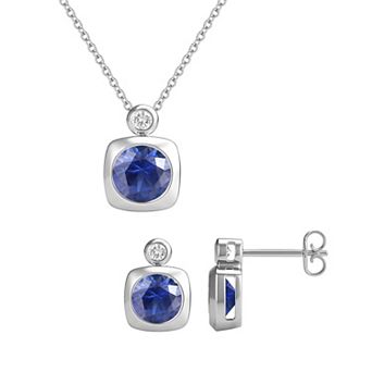 MASTERPIECE Sterling Silver Gemstone Pendant Necklace & Earring Set