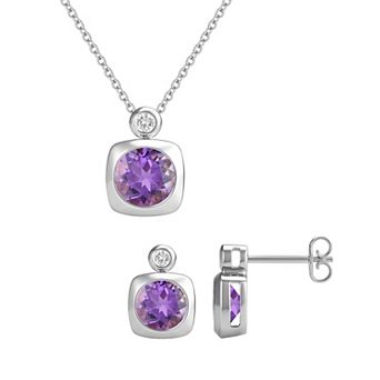 MASTERPIECE Sterling Silver Gemstone Pendant Necklace & Earring Set
