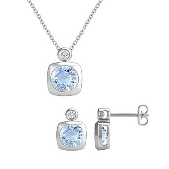 MASTERPIECE Sterling Silver Gemstone Pendant Necklace & Earring Set