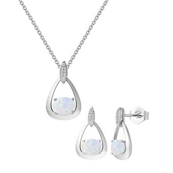 MASTERPIECE Sterling Silver Gemstone Oval Pendant Necklace & Earring Set