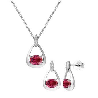 MASTERPIECE Sterling Silver Gemstone Oval Pendant Necklace & Earring Set