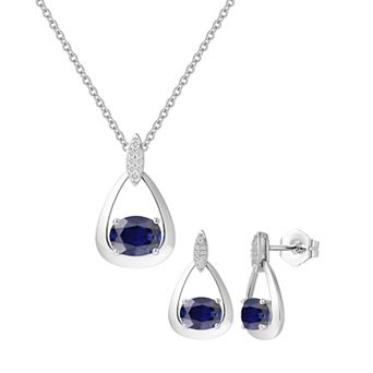 MASTERPIECE Sterling Silver Gemstone Oval Pendant Necklace & Earring Set