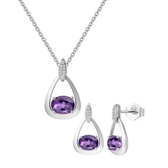 MASTERPIECE Sterling Silver Gemstone Oval Pendant Necklace & Earring Set