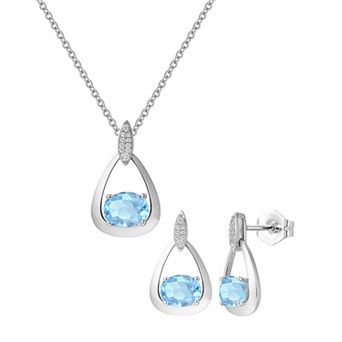 MASTERPIECE Sterling Silver Gemstone Oval Pendant Necklace & Earring Set