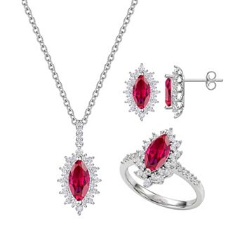 MASTERPIECE Sterling Silver 3 pc Lab Created Gemstone Jewelry Set