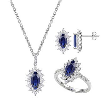 MASTERPIECE Sterling Silver 3 pc Lab Created Gemstone Jewelry Set