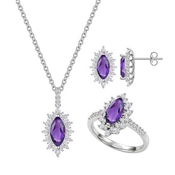 MASTERPIECE Sterling Silver 3 pc Lab Created Gemstone Jewelry Set