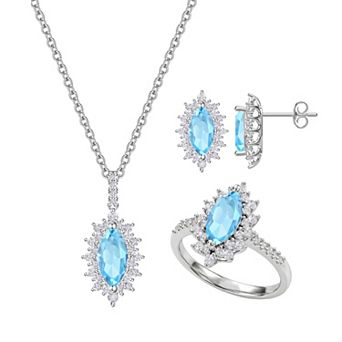 MASTERPIECE Sterling Silver 3 pc Lab Created Gemstone Jewelry Set