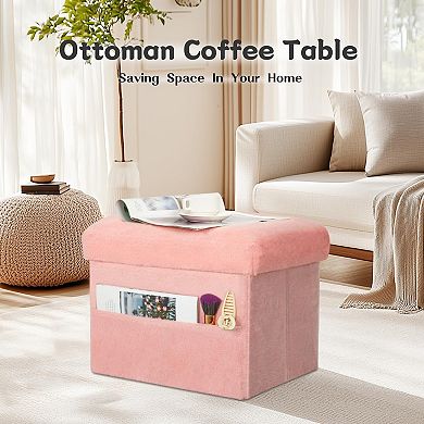 Storage Footstool, Foldable, Plush Thickened Cushion, Supports 300 lbs, 17x13x13 inches