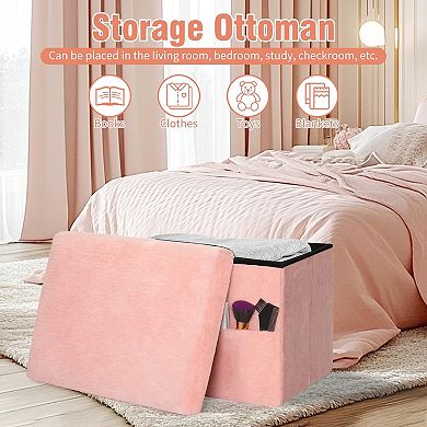 Storage Footstool, Foldable, Plush Thickened Cushion, Supports 300 lbs, 17x13x13 inches