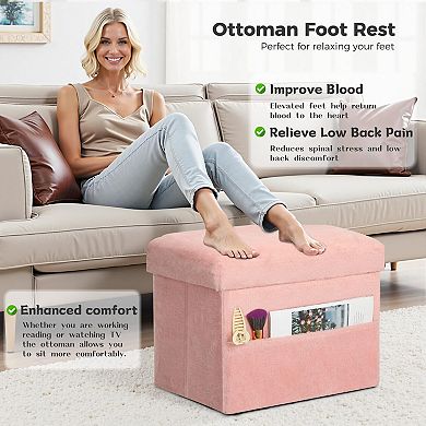 Storage Footstool, Foldable, Plush Thickened Cushion, Supports 300 lbs, 17x13x13 inches