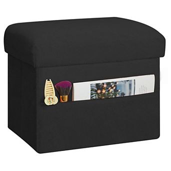 Storage Footstool, Foldable, Plush Thickened Cushion, Supports 300 lbs, 17x13x13 inches