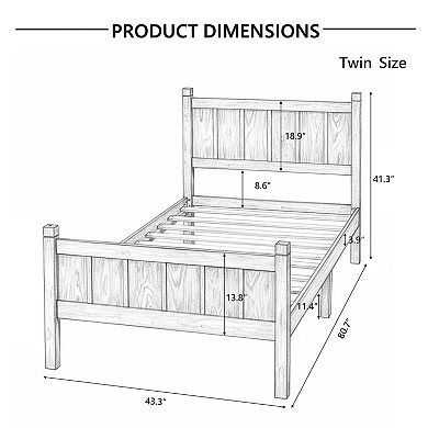 Pnronnc Wood Bed Frame Flat Panel Platform Bed with Headboard and Footboard Wood Grain Finish