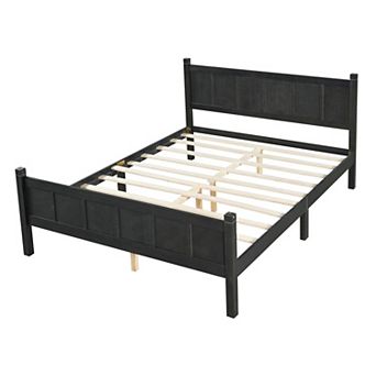 Pnronnc Wood Bed Frame Flat Panel Platform Bed with Headboard and Footboard Wood Grain Finish