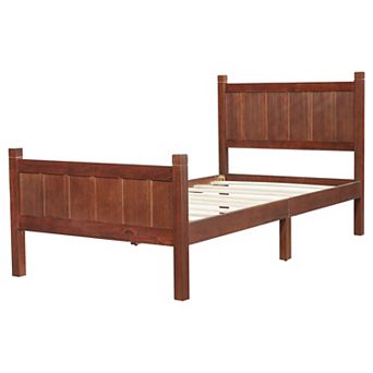 Pnronnc Wood Bed Frame Flat Panel Platform Bed with Headboard and Footboard Wood Grain Finish