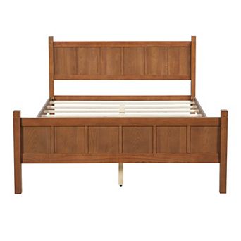 Pnronnc Wood Bed Frame Flat Panel Platform Bed with Headboard and Footboard Wood Grain Finish
