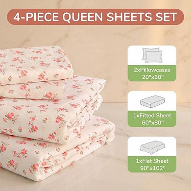 Queen Size 4 Piece Sheet Set Soft Breathable Deep Pocket Wrinkle-free Oeko-tex Certified Bedding