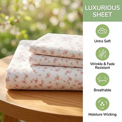 Queen Size 4 Piece Sheet Set Soft Breathable Deep Pocket Wrinkle-free Oeko-tex Certified Bedding
