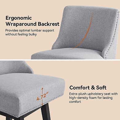 Opoiar Swivel Counter Height Bar Stools, Linen Upholstered Seat with Back, Wood Legs