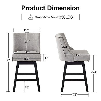 Opoiar Swivel Counter Height Bar Stools, Linen Upholstered Seat with Back, Wood Legs